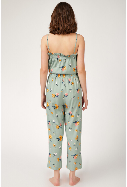 6473 Çiçek Desenli Fırfırlı Alt Üst Pijama Takımı