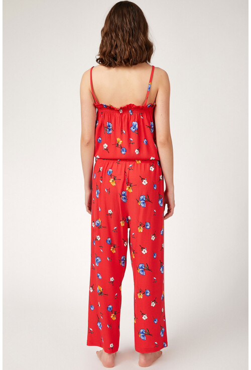 6473 Çiçek Desenli Fırfırlı Alt Üst Pijama Takımı