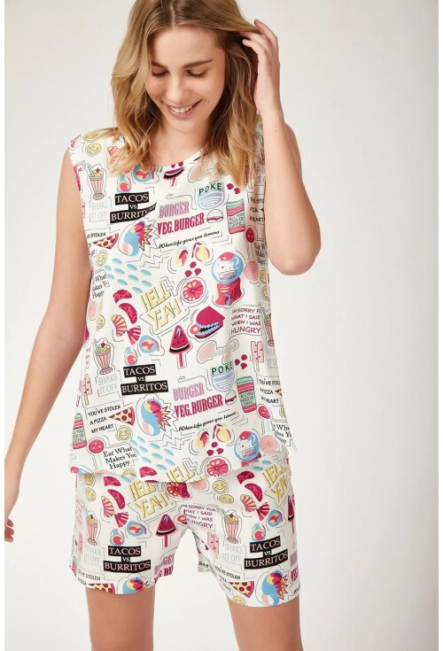 6478 Desenli Viskon Pijama Takımı