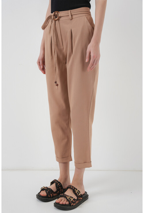 6660 Kemerli Keten Pantolon