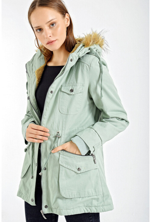 9062 Fur-Lined Hooded Coat