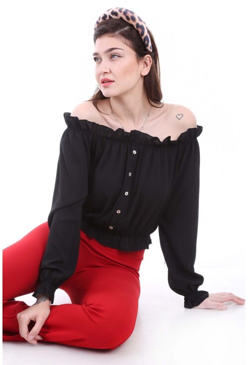 0356 LASTİKLİ SÜS DÜĞMELİ BLUZ