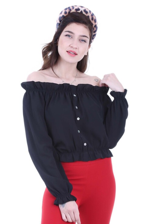 0356 LASTİKLİ SÜS DÜĞMELİ BLUZ