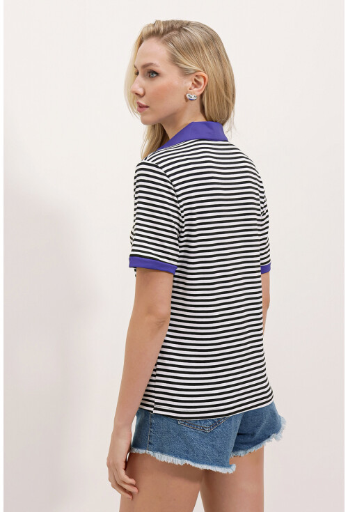 0499 Polo Yaka Çizgili Tişört