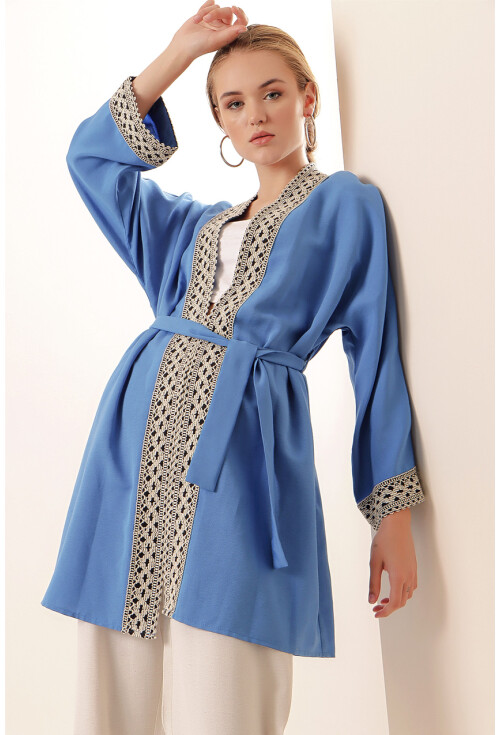05867 Nakışlı Keten Kimono