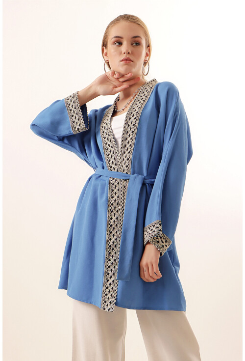 05867 Nakışlı Keten Kimono