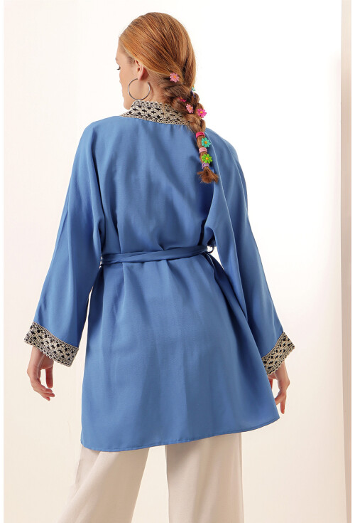 05867 Nakışlı Keten Kimono