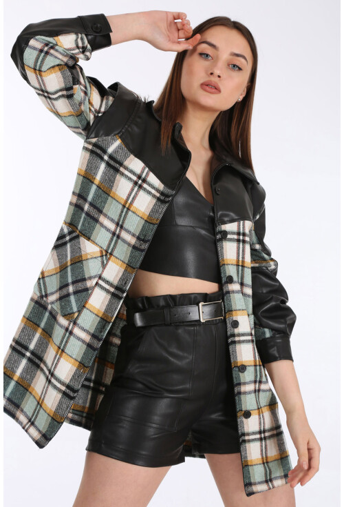 0658 Ekose Desen İnce Kaşe Oversize Ceket