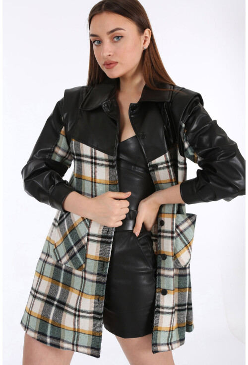 0658 Ekose Desen İnce Kaşe Oversize Ceket
