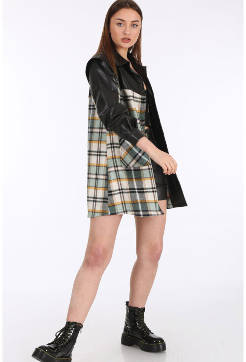 0658 Ekose Desen İnce Kaşe Oversize Ceket