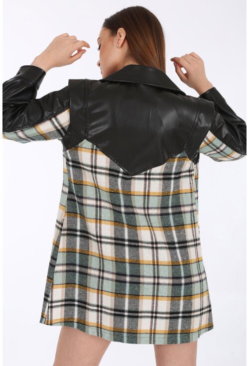 0658 Ekose Desen İnce Kaşe Oversize Ceket