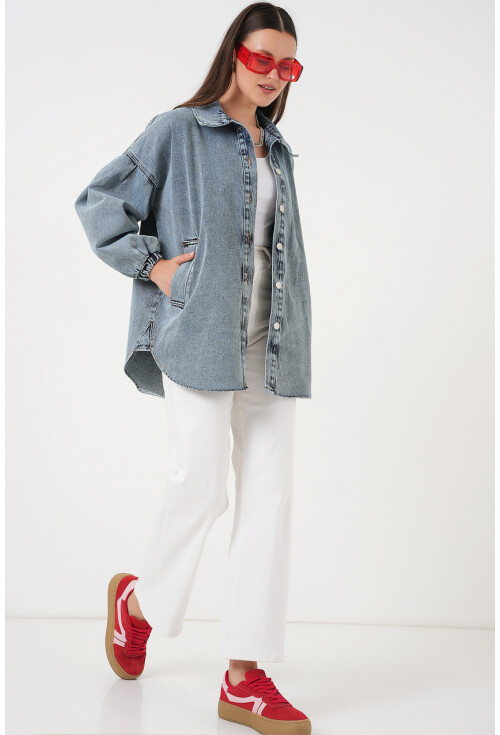 0662 Denim Balon Kollu Kot Ceket
