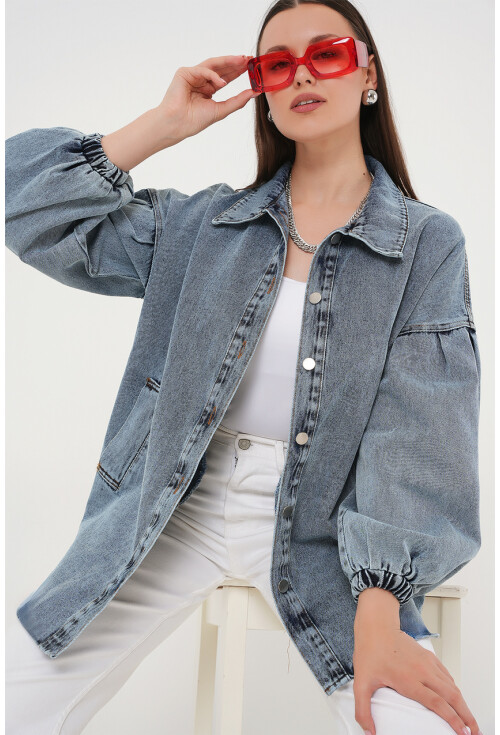 0662 Denim Balon Kollu Kot Ceket