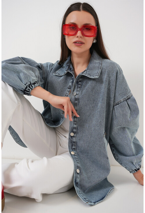 0662 Denim Balon Kollu Kot Ceket
