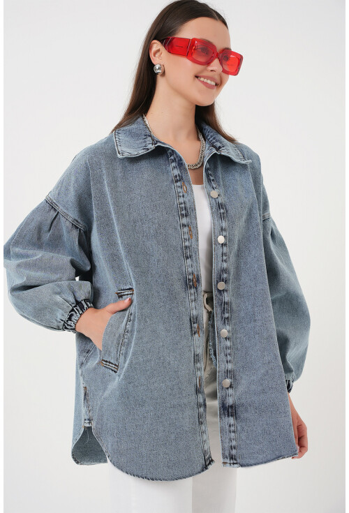0662 Denim Balon Kollu Kot Ceket