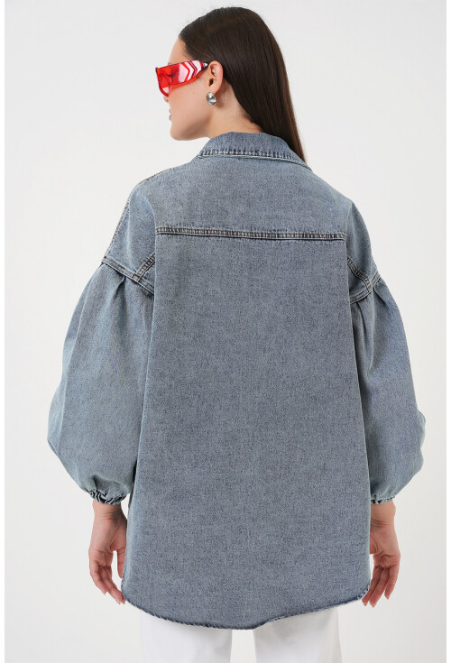 0662 Denim Balon Kollu Kot Ceket