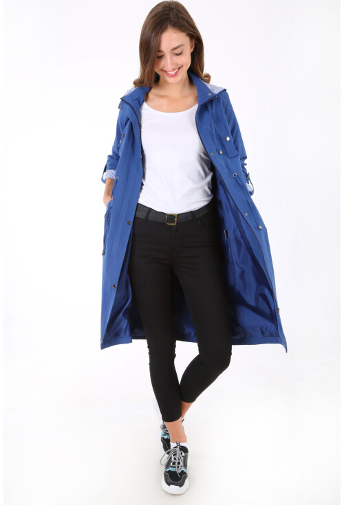 10229 KAPŞONLU UZUN TRENCHCOAT