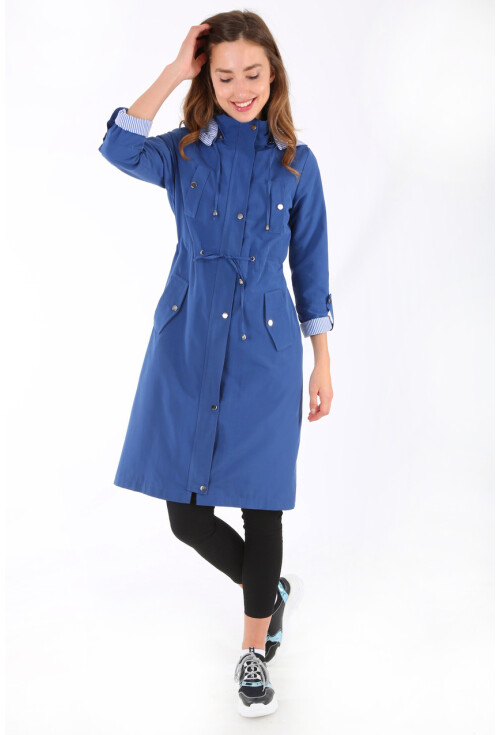 10229 KAPŞONLU UZUN TRENCHCOAT