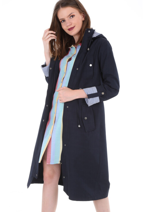 10229 KAPŞONLU UZUN TRENCHCOAT