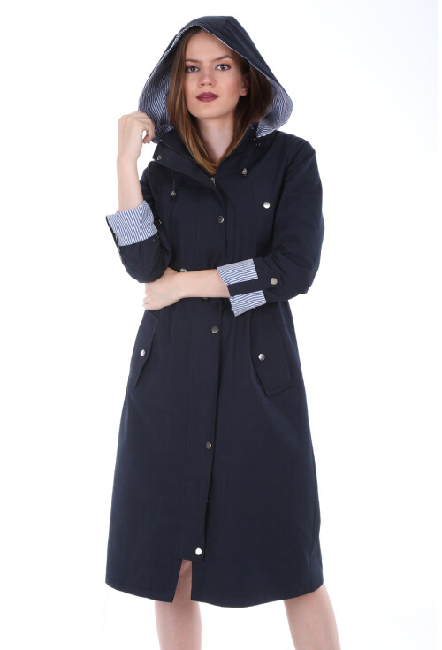 10229 KAPŞONLU UZUN TRENCHCOAT