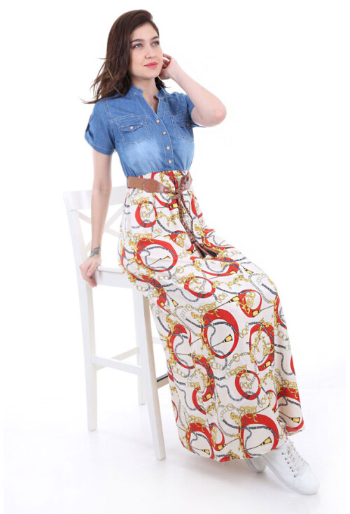 1381 DESENLİ KOT ELBİSE