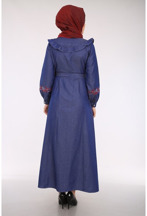 1521 YAKASI KOL UCU NAKIŞLI KOT TESETTÜR ELBİSE