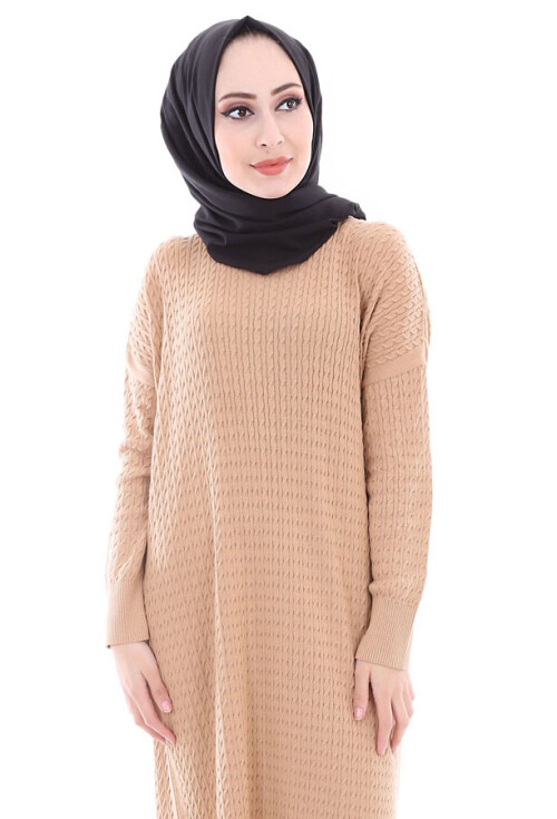 15436 ÖRME TRİKO TESETTÜR ELBİSE