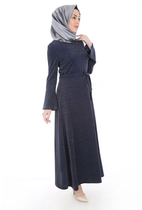 1552 İSPANYOL KOLLU SİMLİ TESETTÜR ELBİSE