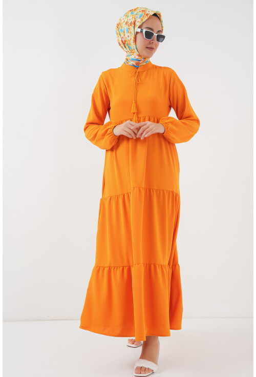 1627 Hijab Dress With Lace-Up Collar