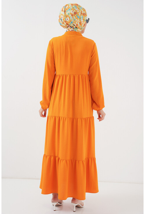 1627 Hijab Dress With Lace-Up Collar