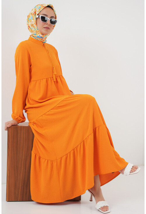 1627 Hijab Dress With Lace-Up Collar