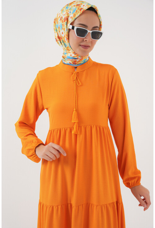 1627 Hijab Dress With Lace-Up Collar