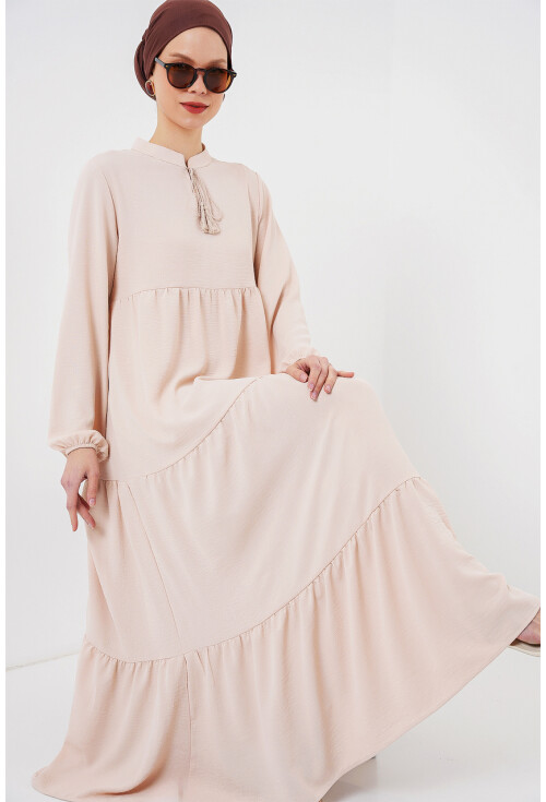 1627 Hijab Dress With Lace-Up Collar
