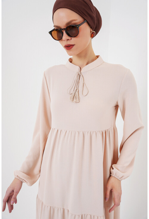 1627 Hijab Dress With Lace-Up Collar