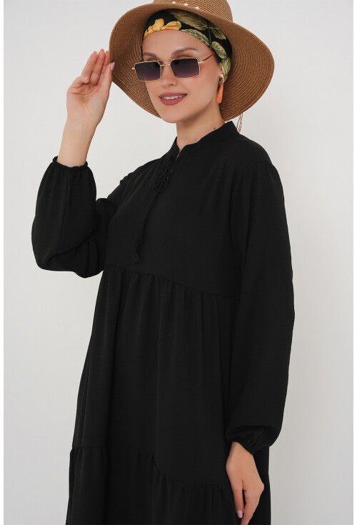 1627 Yaka Bağcıklı Tesettür Elbise