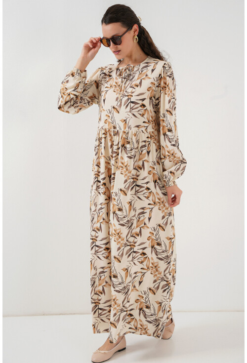 1947 Desenli Uzun Elbise