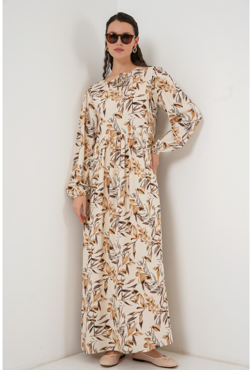 1947 Desenli Uzun Elbise