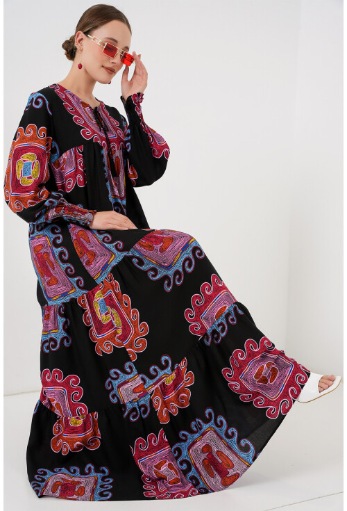 1947 Desenli Uzun Elbise