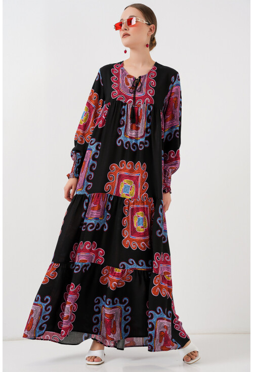 1947 Desenli Uzun Elbise