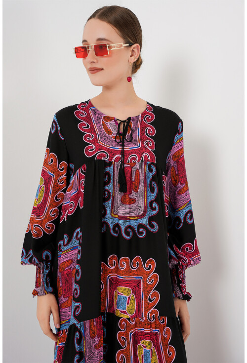 1947 Desenli Uzun Elbise