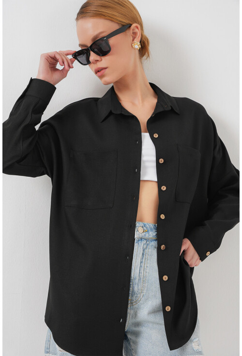 20126 Oversize Keten Gömlek