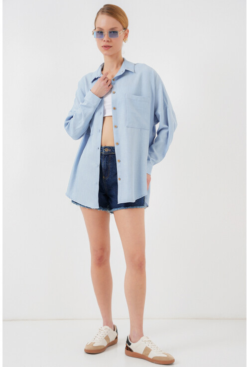 20126 Oversize Keten Gömlek