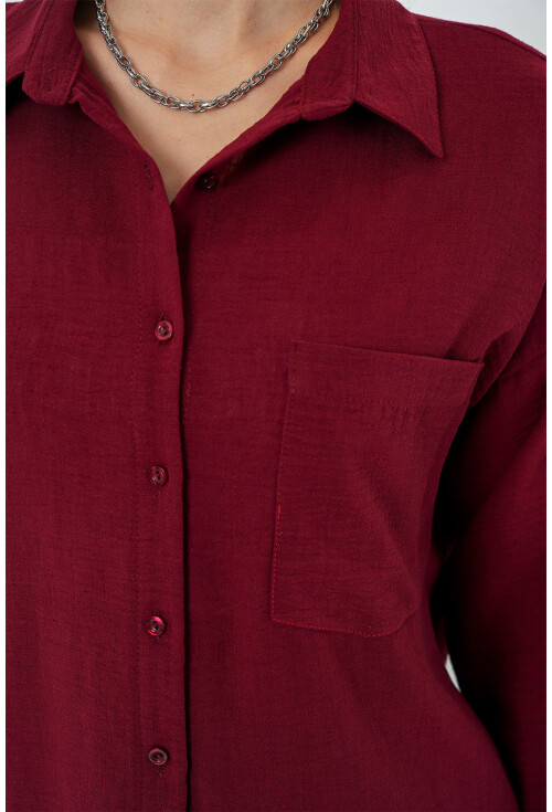 20153 Tek Cepli Oversize Keten Gömlek