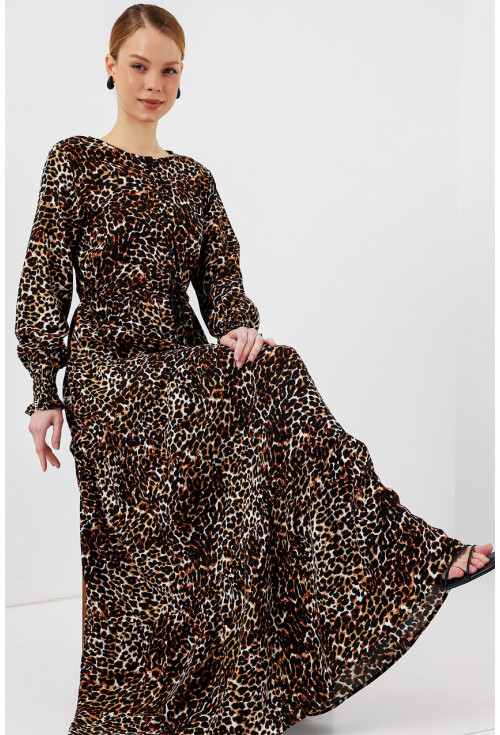 2145 Desenli Tesettür Elbise