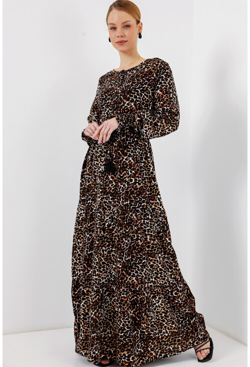 2145 Desenli Tesettür Elbise