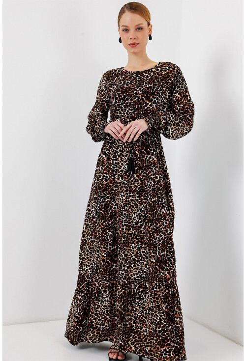 2145 Desenli Tesettür Elbise