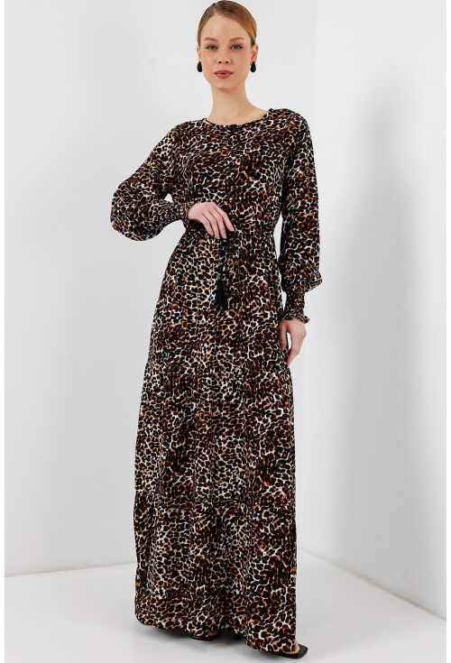 2145 Desenli Tesettür Elbise