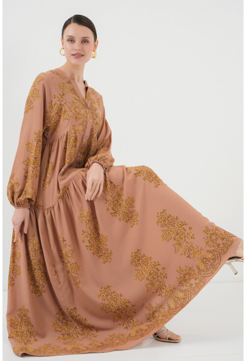 2423 Otantik Desenli Elbise