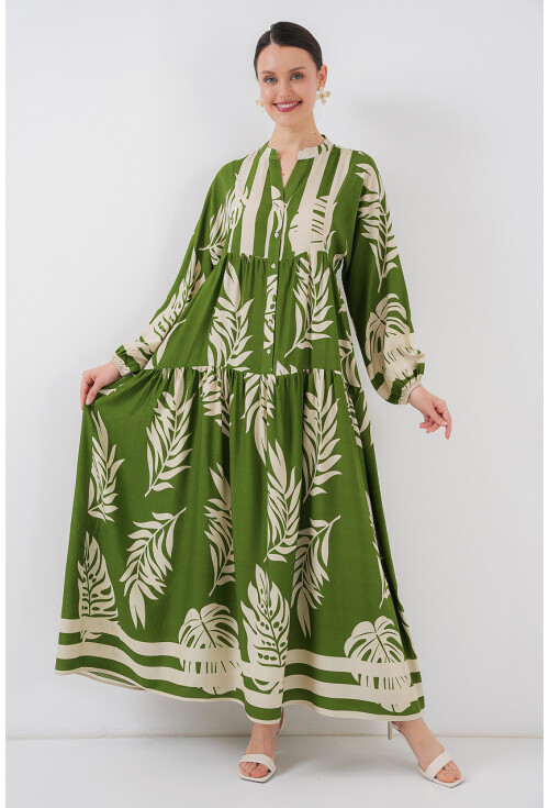 2423 Otantik Desenli Tesettür Elbise