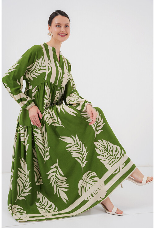 2423 Otantik Desenli Tesettür Elbise